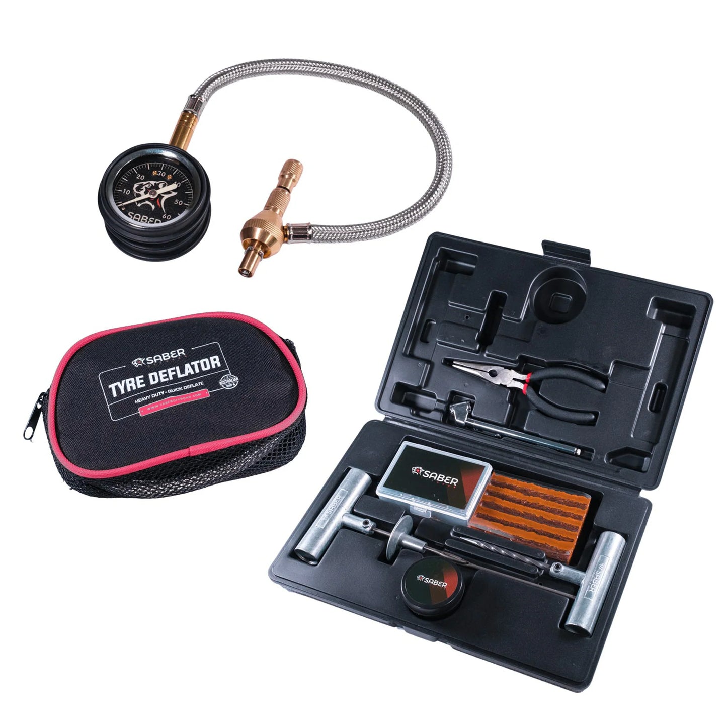 Saber Offroad Tyre Safety Bundle - Tyre Deflator and Repair Kit