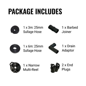 Flat Out Sullage Hose 25mm x 9 m on Narrow Multi-Reel Matte Black