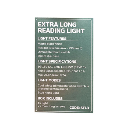 Supex Extra Long LED Reading Light with USB-C