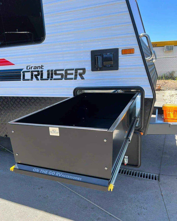 570mm wide Tunnel Boot Drawer Slide with High Sides x 1000mm Long - Everything Caravans