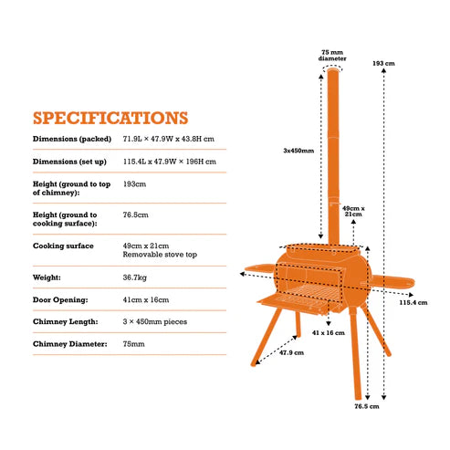 Ozpig Big Pig Wood Fired Cooker & Heater Large Outdoor Camping Stove
