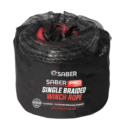 10mm SaberPro Black Single Braided Winch Rope 30M 9,500KG SBR-30WR-SBLK