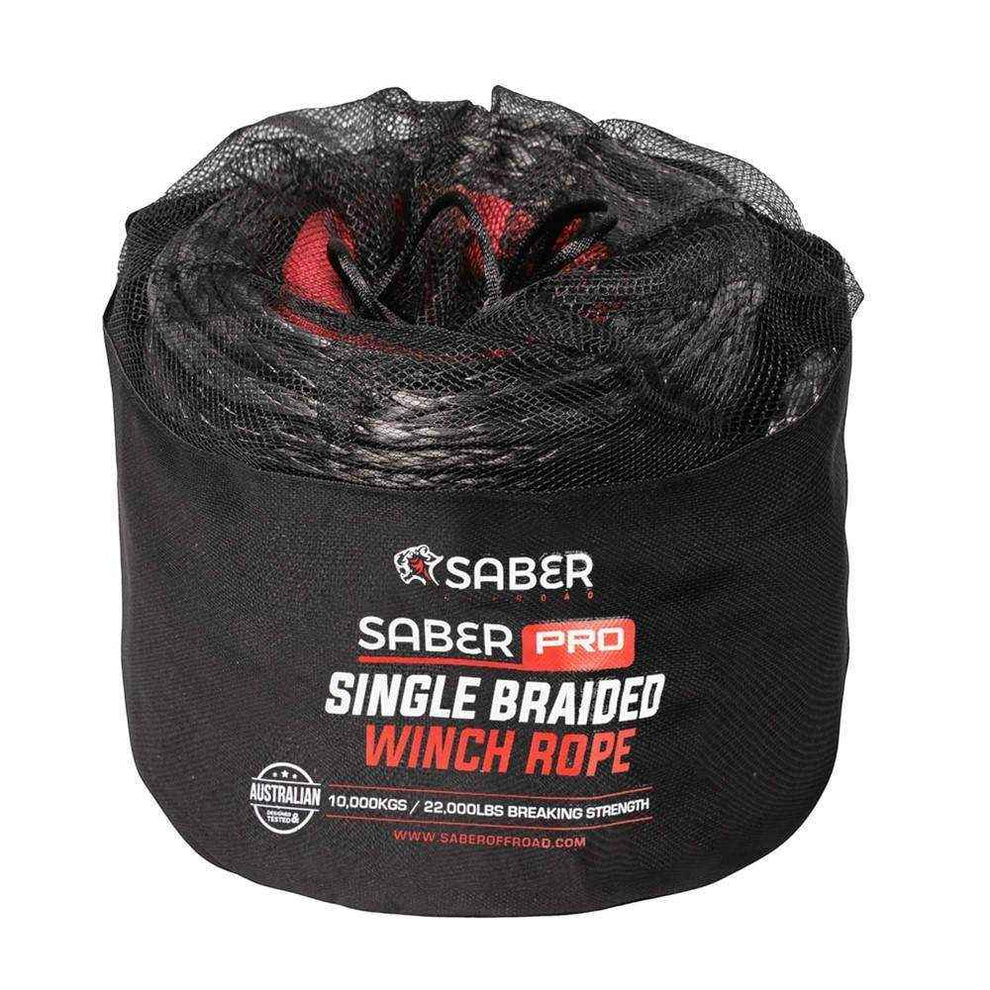 10mm SaberPro Black Single Braided Winch Rope 30M 9,500KG SBR-30WR-SBLK