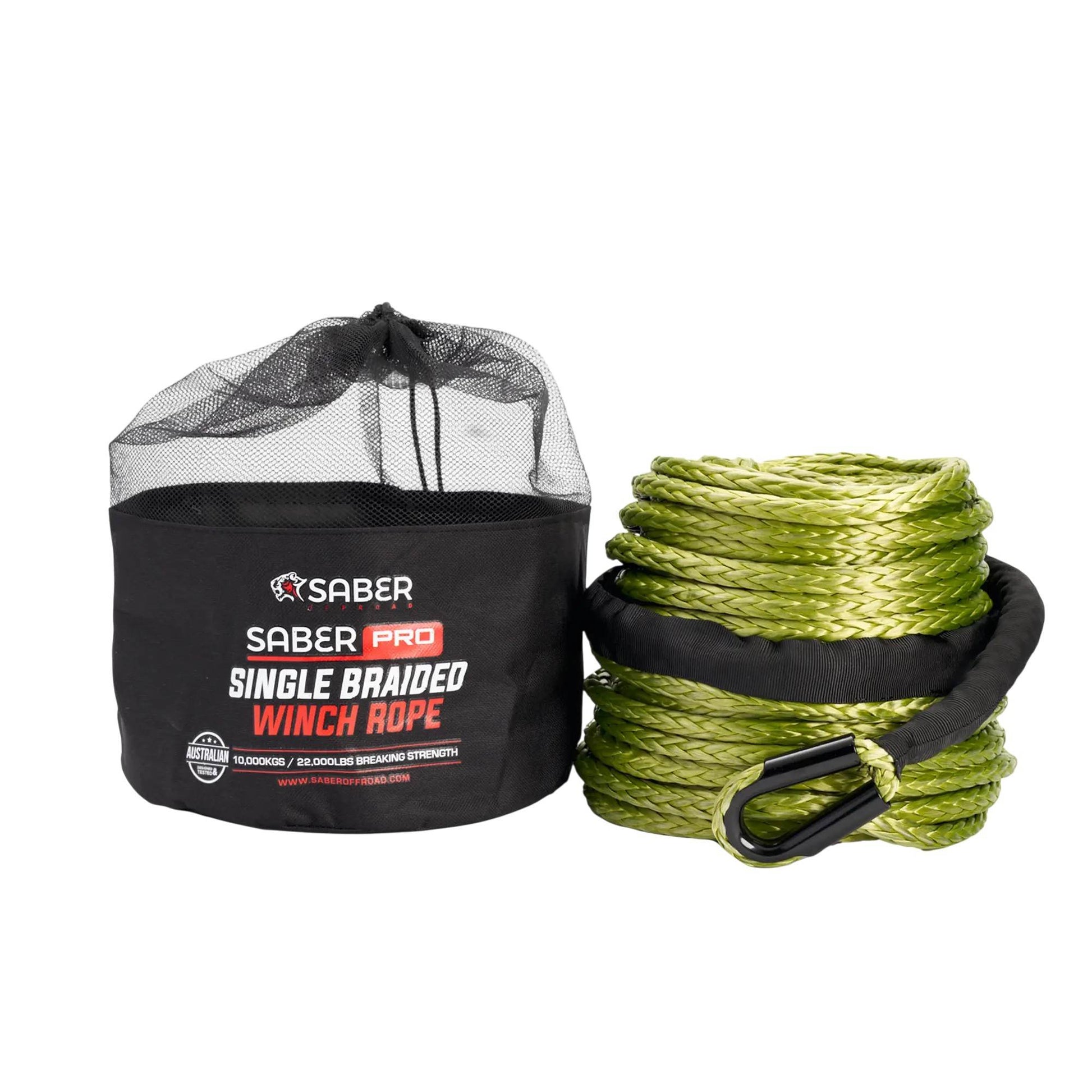 10mm SaberPro Green Single Braided Winch Rope 30M 9,500KG — SBR-30WR-G
