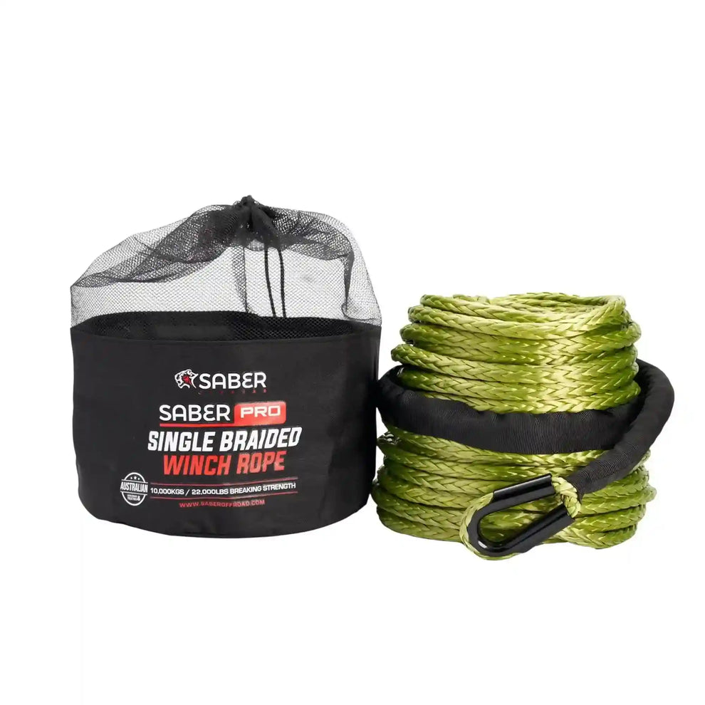 10mm SaberPro Green Single Braided Winch Rope 30M 9,500KG — SBR-30WR-G