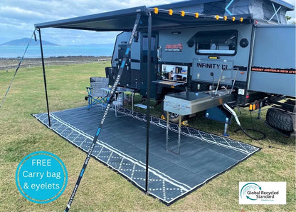 Caravan Camping Mat and Pegs Classic Style Charcoal Grey 6m x 2.4m- with Free PEG Set