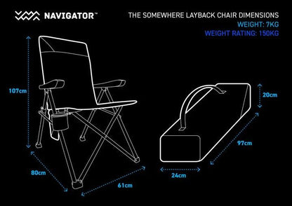 Navigator Gear the Somewhere Layback Chair Adults 150Kg Blue Grey - Everything Caravans