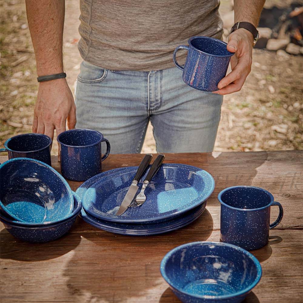 Campfire 12 Piece Enamel Dinner Set Navy Blue