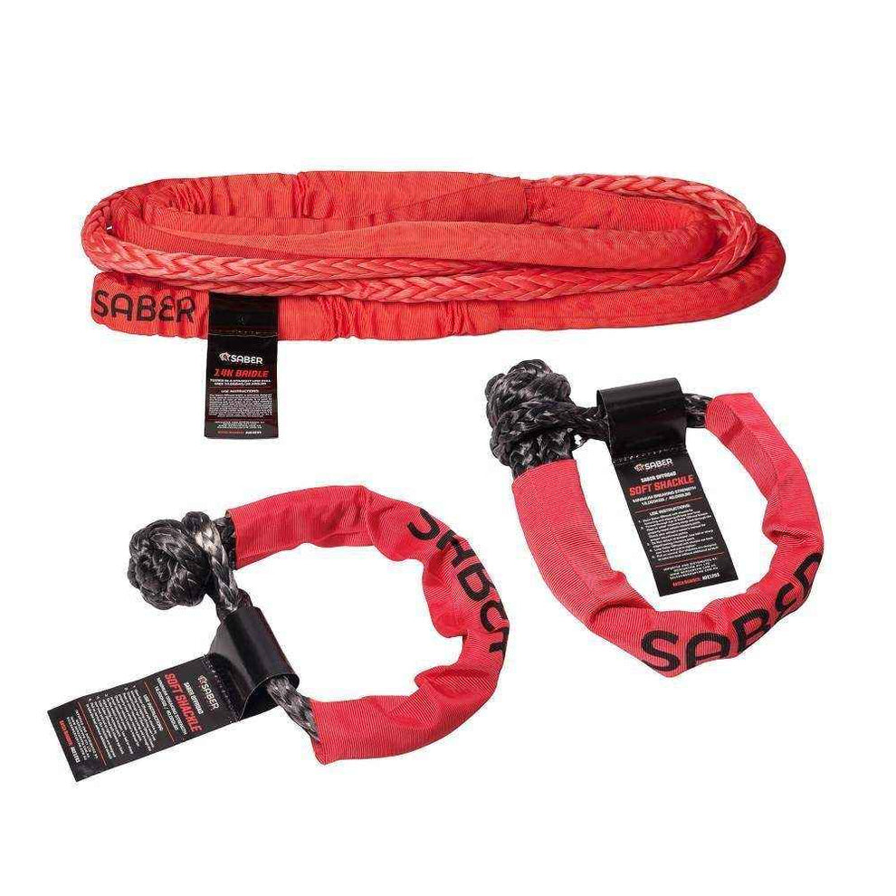 14mm SaberPro Bridle & Twin 15K Soft Shackle 4WD recovery Kit SBR-BRK12-5