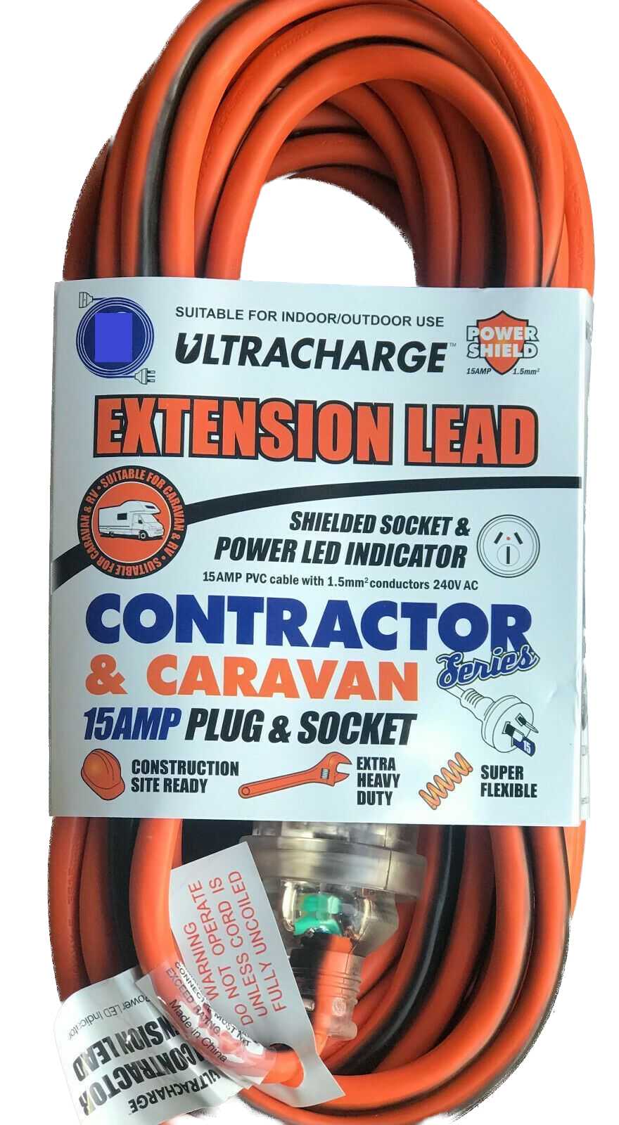 15 meter 15amp Caravan Power Lead - Heavy Duty ULTRACHARGE