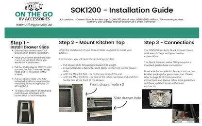 On The Go RV Slide Out Kitchen with Gas Cooktop 570mm X 1200mm