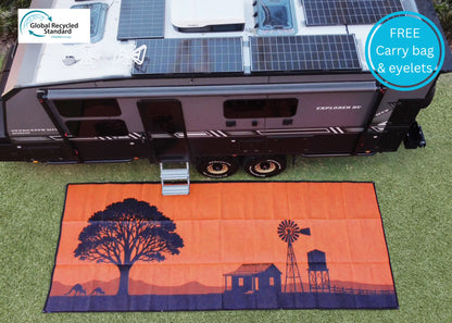 Caravan Camping Annex Mat and Pegs Outback Style Rust Black 5m x 2.4m - with Free PEG Set