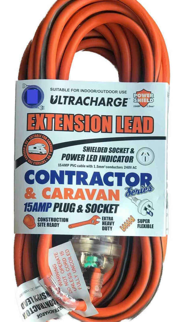 20 Meter 15amp Caravan Power Lead - Heavy Duty - Everything Caravans