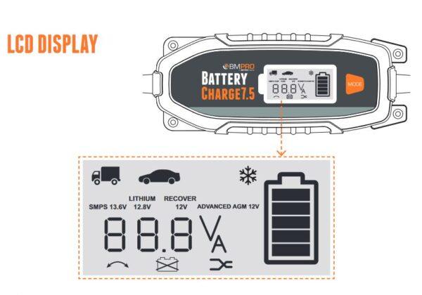 BMPRO Batterycharge7.5 7.5amp 240 volt 12v Battery Charger Suitable for Lithium and Lead Batteries