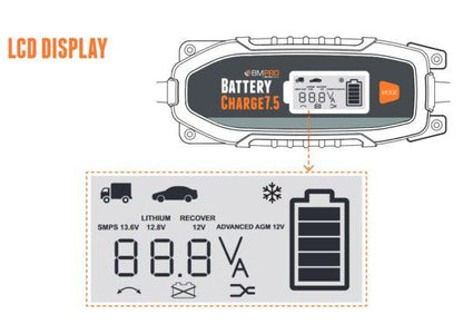 BMPRO Batterycharge7.5 7.5amp 240 volt 12v Battery Charger Suitable for Lithium and Lead Batteries