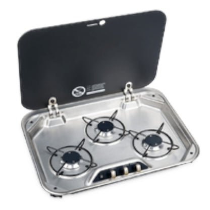 Dometic PI8023 three burner gas stove with safety glass lid for RV Cooking