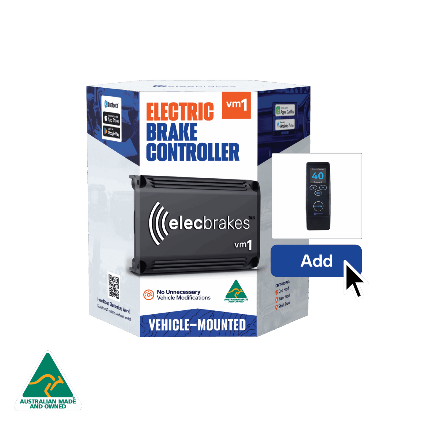 Elecbrakes VM1 Portable Electric Brake Controller for Vehicle - Hard Wired Version