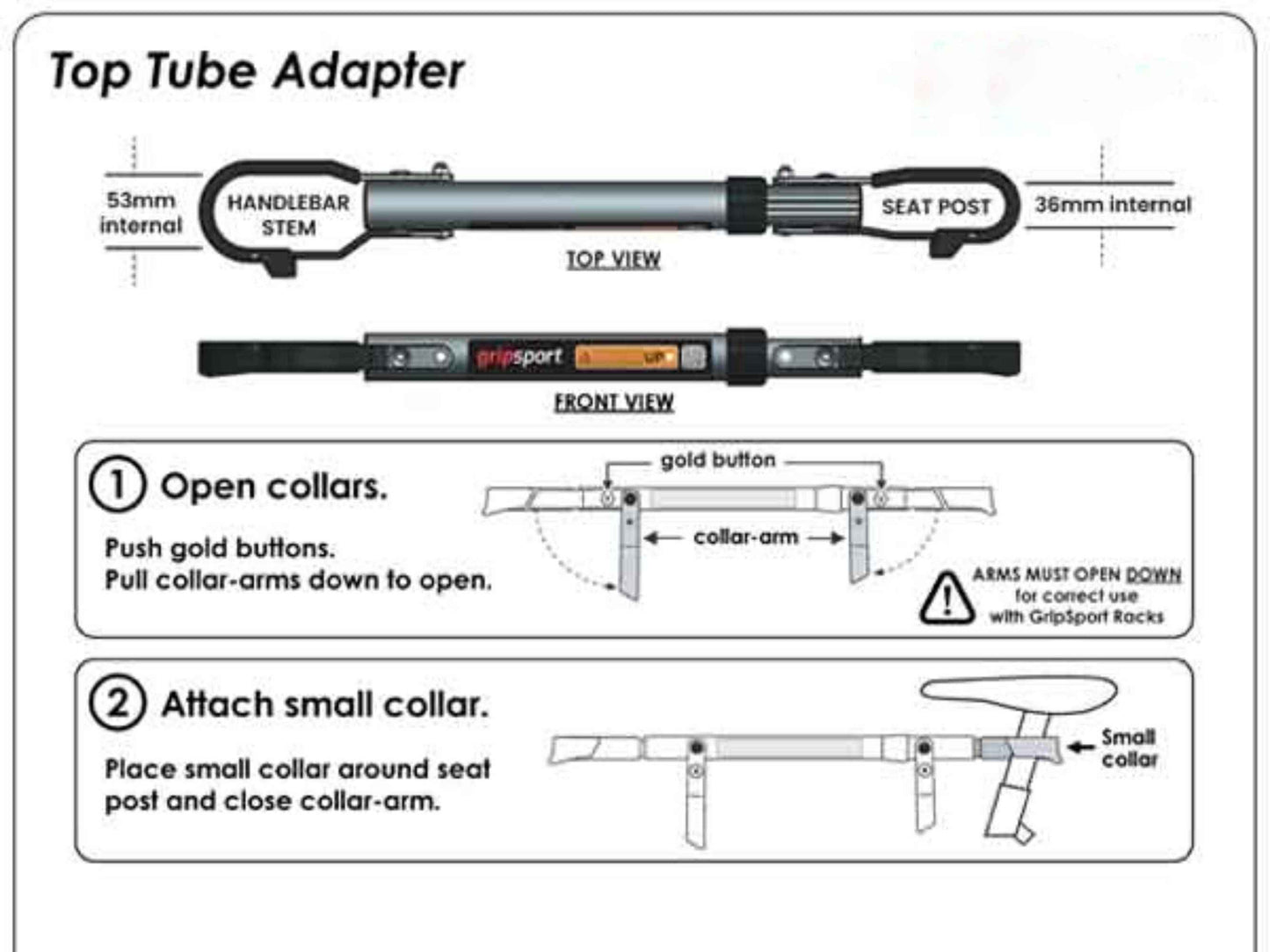 Gripsport Top Tube Adapter for step through style bikes