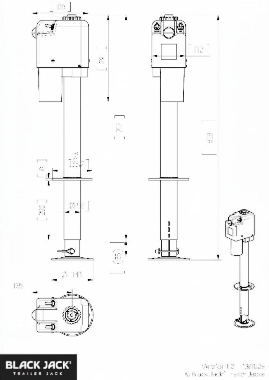 Black Jack Electric Trailer Jack – Master - with Wiring Harness