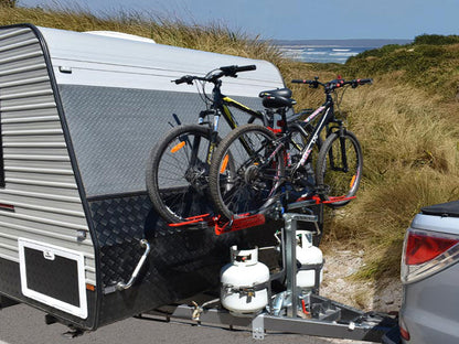 Gripsport Complete Tilting Caravan Rack for 2 Bikes with Tall Bolt On Mount Kit