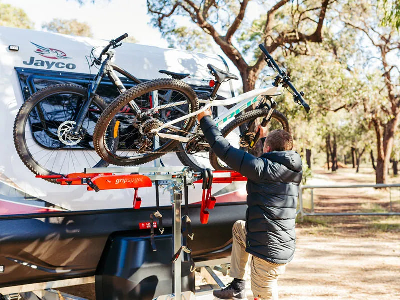 Gripsport Complete Tilting Caravan Rack for 4 Bikes with Tall Bolt On Mount Kit