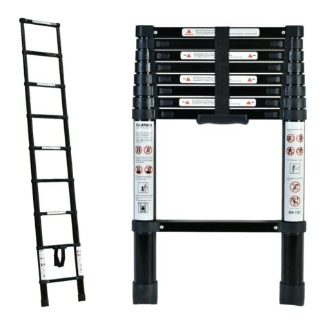 Black 2.6m Portable Telescopic Ladder with Carry Bag