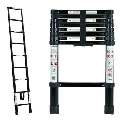 Black 2.6m Portable Telescopic Ladder with Carry Bag