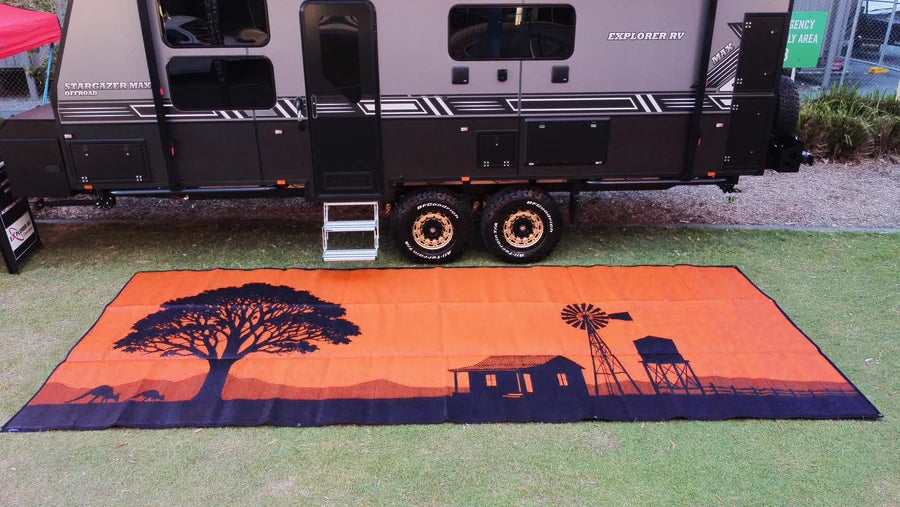 Caravan Camping Annex Mat and Pegs Outback Style Rust Black 5m x 2.4m - with Free PEG Set