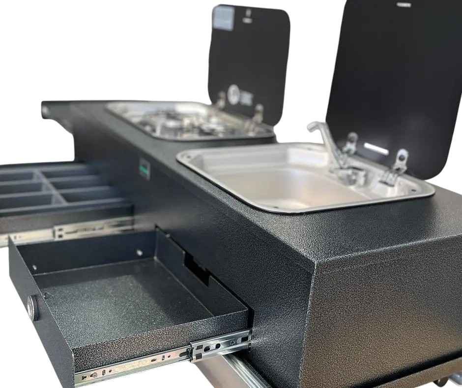On The Go RV Slide Out Kitchen with Gas Cooktop 570mm X 1200mm