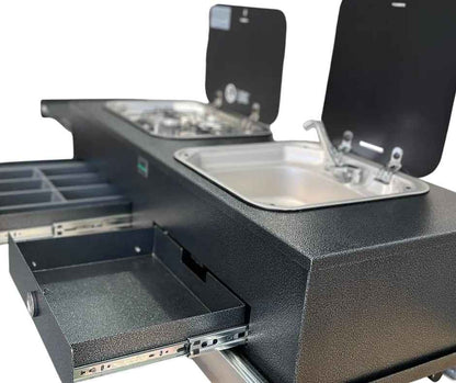 On The Go RV Slide Out Kitchen with Gas Cooktop 570mm X 1200mm