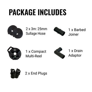 Flat Out Sullage Hose 25mm x 6m Compact Multi-Reel Matte Black