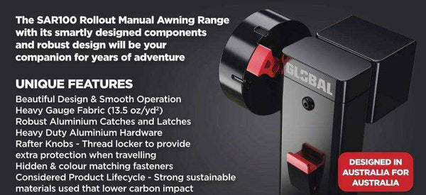 Global Heritage SAR1 Manual Roll Out Awning 17ft Black - Everything Caravans