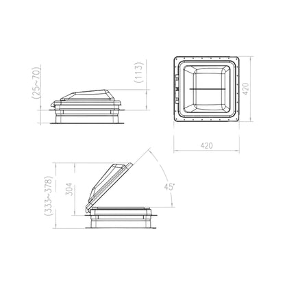 Coast RV 14X14 White Wind-Up Roof Vent with 12v Fan