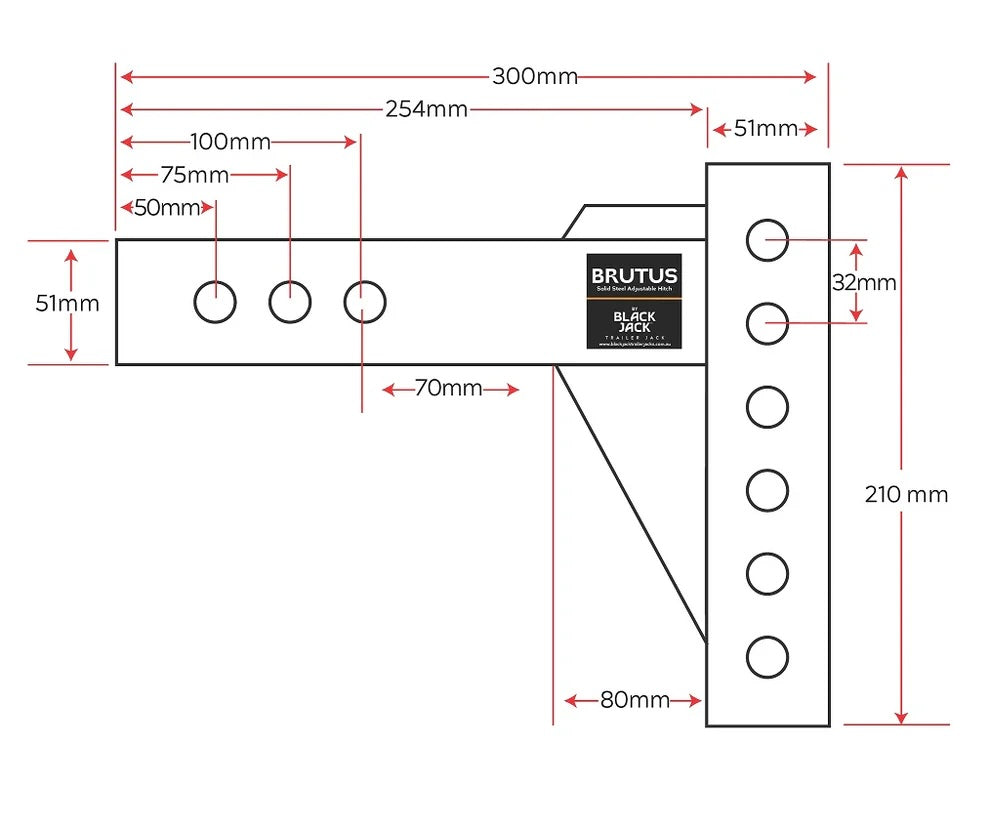 Titan Brutus Adjustable 210mm Hitch Approx 2inch Adjustment 70mm Tow Ball - HHB-210-70