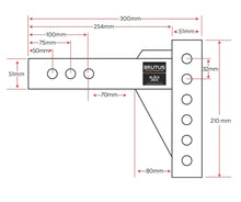 Titan Brutus Adjustable 210mm Hitch Approx 2inch Adjustment 70mm Tow Ball - HHB-210-70