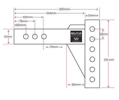 Titan Brutus Adjustable 210mm Hitch Approx 2inch Adjustment 70mm Tow Ball - HHB-210-70