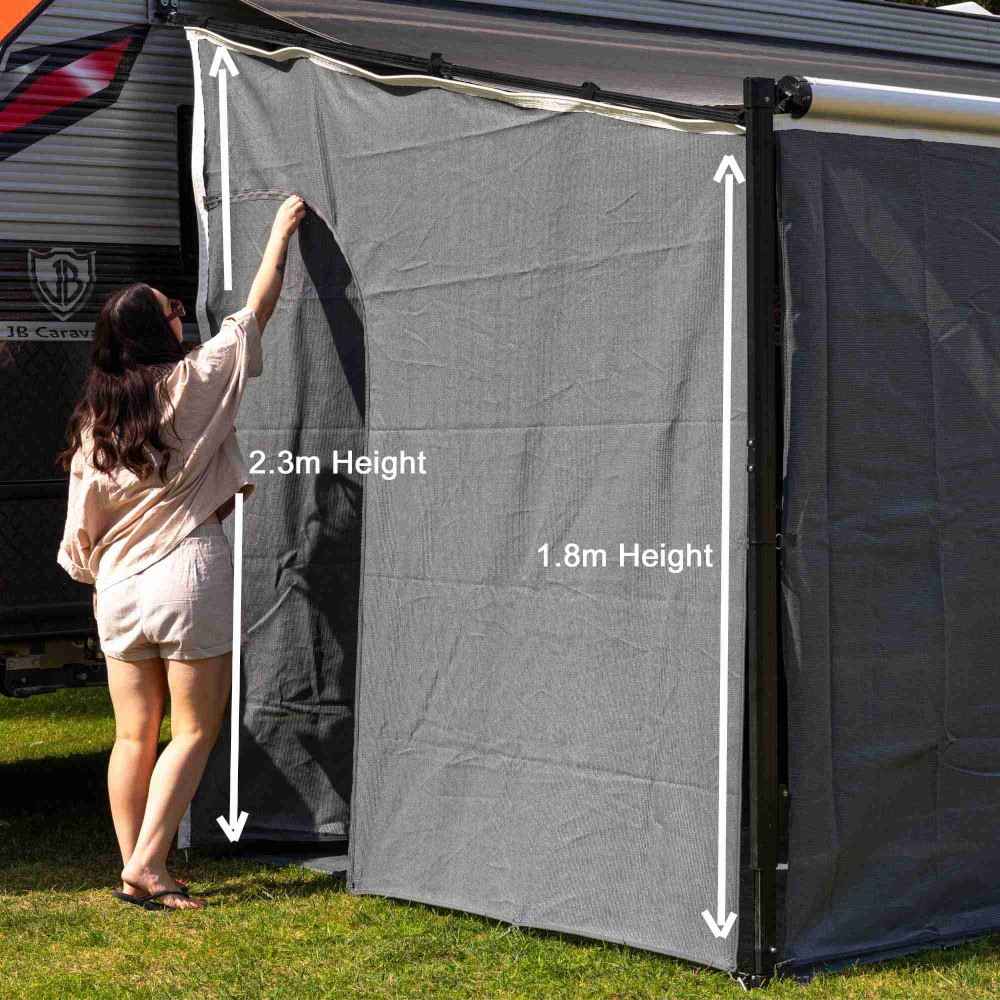 Cgear Grey Awning Privacy End Walls Angled End Drop with Zipper Door