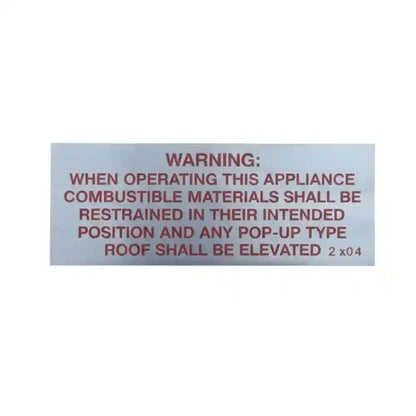 Stove Decal for Poptop Caravan Consumer instruction Sticker