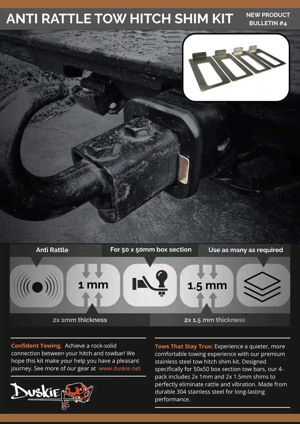 Duskie Anti Rattle Tow Hitch Shim Kit