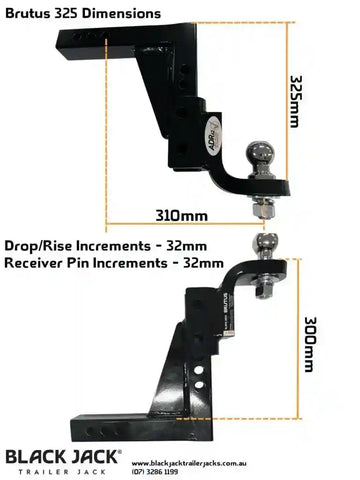 Titan Brutus Adjustable 325mm Hitch  70mm Tow Ball - HHB-325-70
