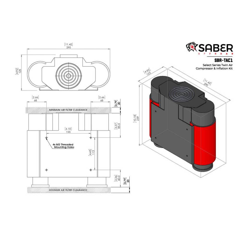 Saber Select Series Twin Air Compressor & Inflation Kit internal fan SBR-TAC1