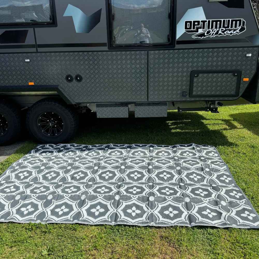 Caravan Camping Mat and Pegs Classic Grey White 1.5m x 2.43m - with Free PEG Set