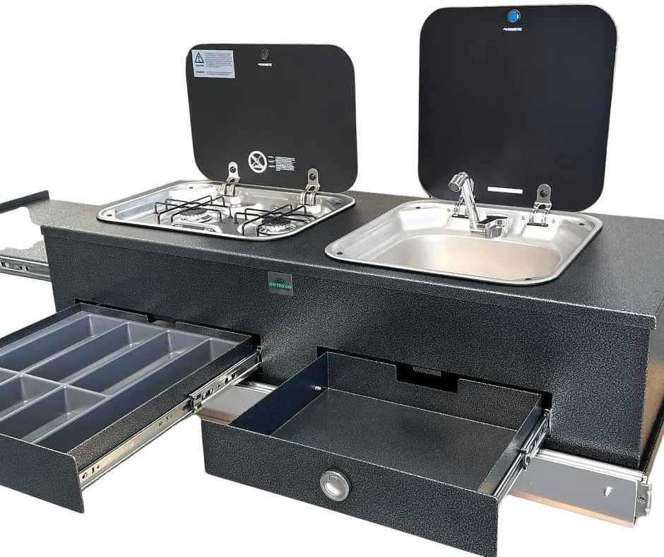 On The Go RV Slide Out Kitchen with Gas Cooktop 570mm X 1200mm