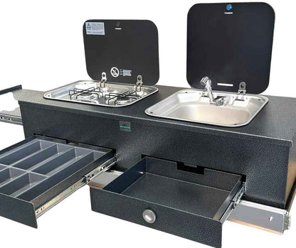 On The Go RV Slide Out Kitchen with Gas Cooktop 570mm X 1200mm