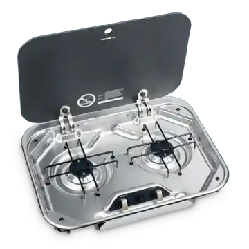 Dometic 2 Burner Cooktop Flush Mount Glass Lid and Piezo 480x370mm PI8022 - Everything Caravans