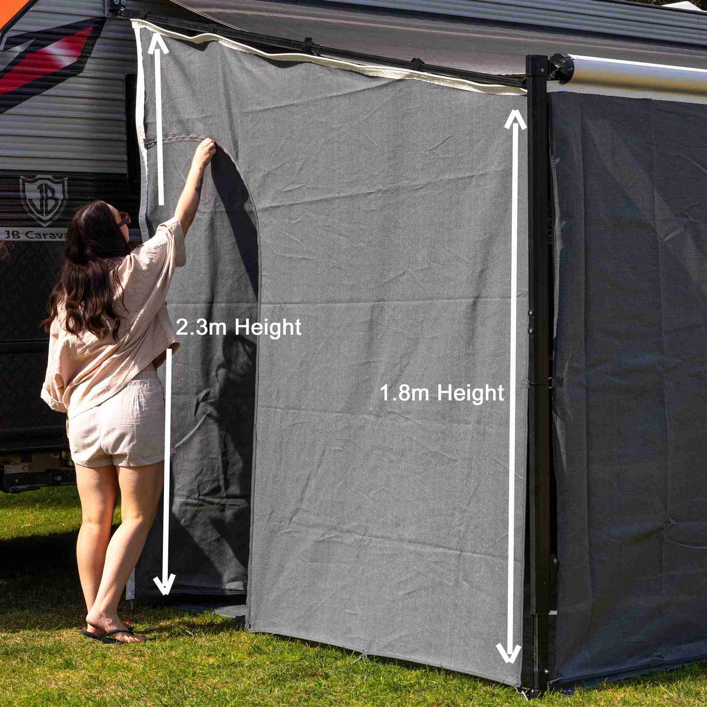 Cgear Grey Awning Privacy End Walls Angled End Drop with Zipper Door