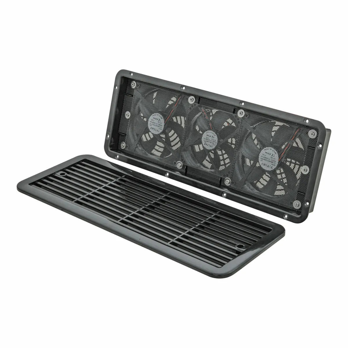 12V Caravan Fridge Vent with Triple Fans Black 480mm