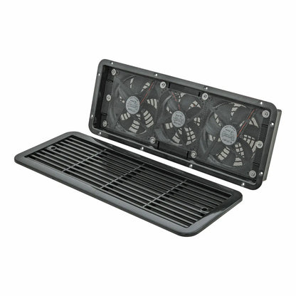 12V Caravan Fridge Vent with Triple Fans Black 480mm