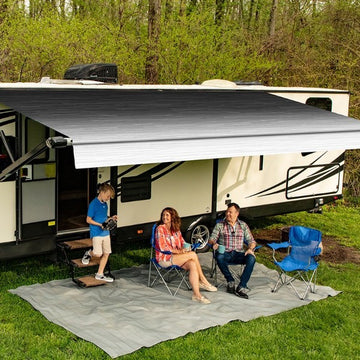 Carefree 228inch/19FT Black Reverse Fade Altitude Awning with LED Lightbar. FY228006ERA