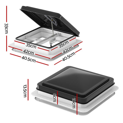Caravan Roof Hatch Exhaust Vent 350x350mm Black
